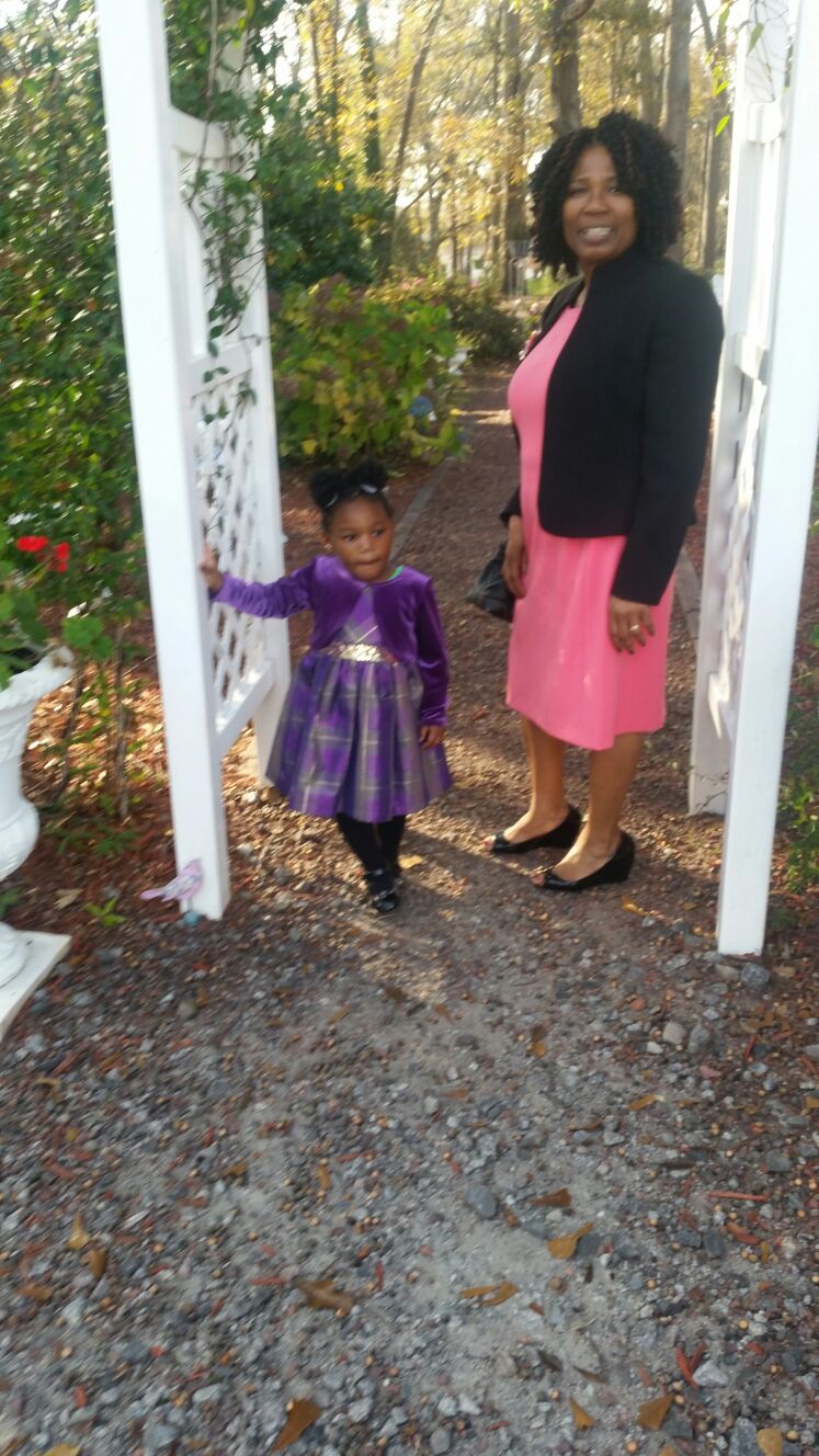 Garden arbor — purple dress